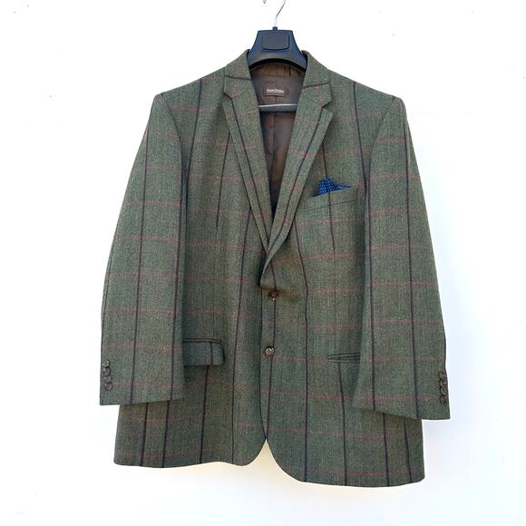 Samuel Windsor Suit Set Jacket Waistcoat Vest Wool Green Plaid 48R - Picture 2 of 12